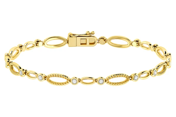 Bezel Set Diamond Oval Beaded Link Bracelet 14k Solid Gold 0.10ctw