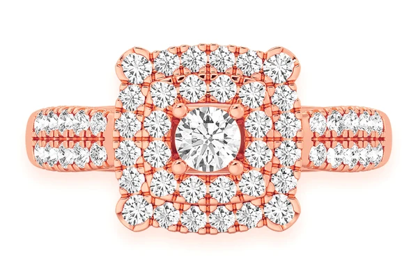 0.75ctw Square Double Halo - Diamond Engagement Ring - All Natural