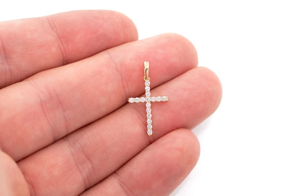 One Row Diamond Cross Pendant 14k Solid Gold 0.25ctw
