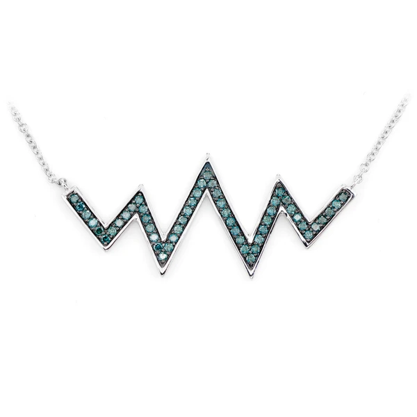 Blue Diamond Zig Zag Pendant Attached Necklace 14k Solid Gold 0.50ctw
