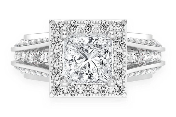 Monst - 1.00ct Princess Solitaire - Halo Three Row - Diamond Ring Engagement Ring - All Natural Vs Diamonds