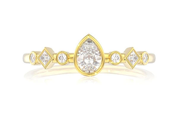 0.30ctw Diamond Pear Bezel Geometric Shank Engagement Ring - All Natural