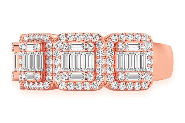 Round Baguette Diamond Band 14k Solid Gold 1.50ctw