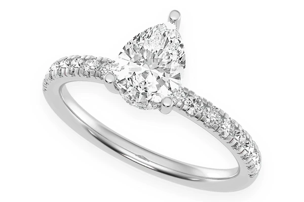 Thinn - 1.00ct Pear Solitaire - One Row Under Halo - Diamond Engagement Ring - All Natural