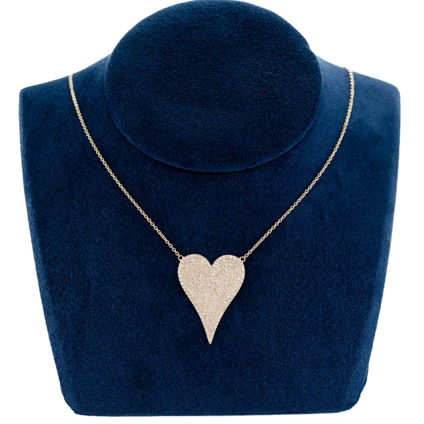 Large Diamond Heart Pendant Attached Necklace Solid Gold 1.15ctw