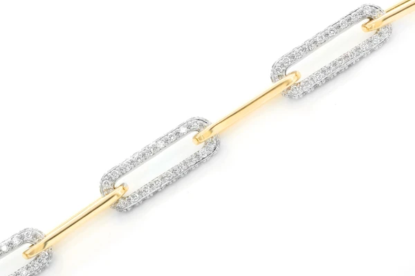 Elongated Rolo Link Diamond Bracelet 14k Solid Gold 3.25ctw