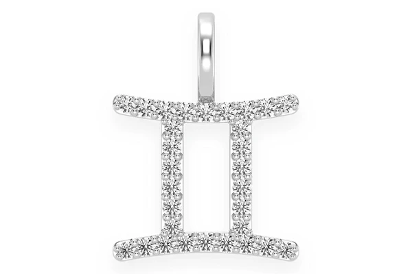 Gemini Zodiac Diamond Pendant 14k Solid Gold 0.10ctw