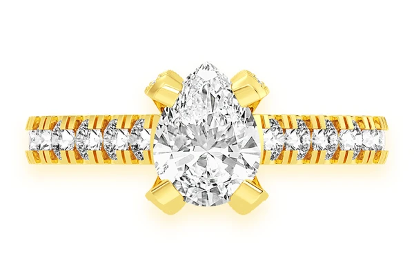 Thinn - 1.00ct Pear Solitaire - Single Row Scallop - Diamond Engagement Ring - All Natural