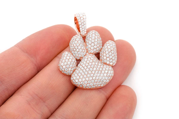 Dog Paw Print Pendant 14k Solid Gold 3.94ctw