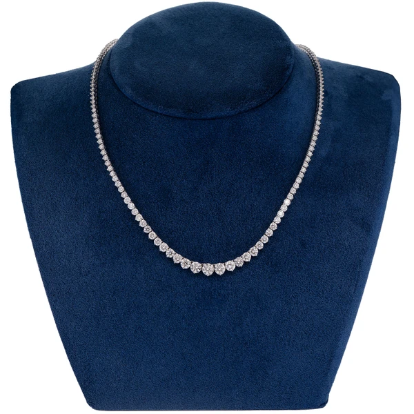 Round Brilliant Diamond Graduated Tennis Necklace Solid Gold 9.45ctw