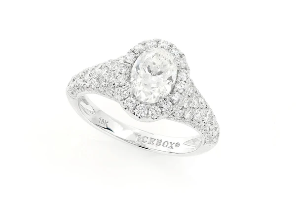 1.00ct Oval Solitaire - Halo Pave Rounded Shank - Diamond Engagement Ring - All Natural