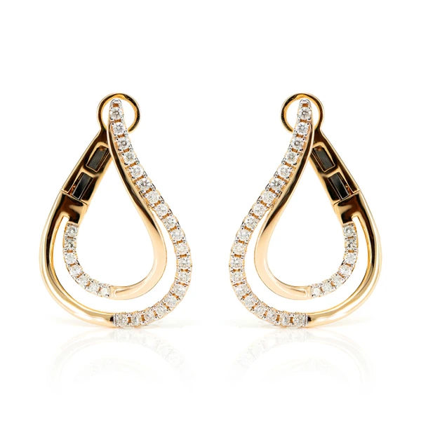 Twisted Teardrop Diamond Hoop Earrings 14k Solid Gold 0.40ctw