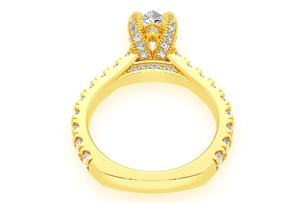 Thinn - 1.50ct Pear Solitaire - Single Row Scallop - Diamond Engagement Ring - All Natural