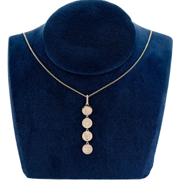 Diamond Vertical Love Disc Pendant Necklace Attached 14k Solid Gold 0.25ctw