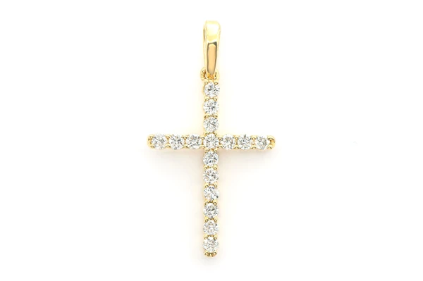 One Row Diamond Cross Pendant 14k Solid Gold 0.25ctw