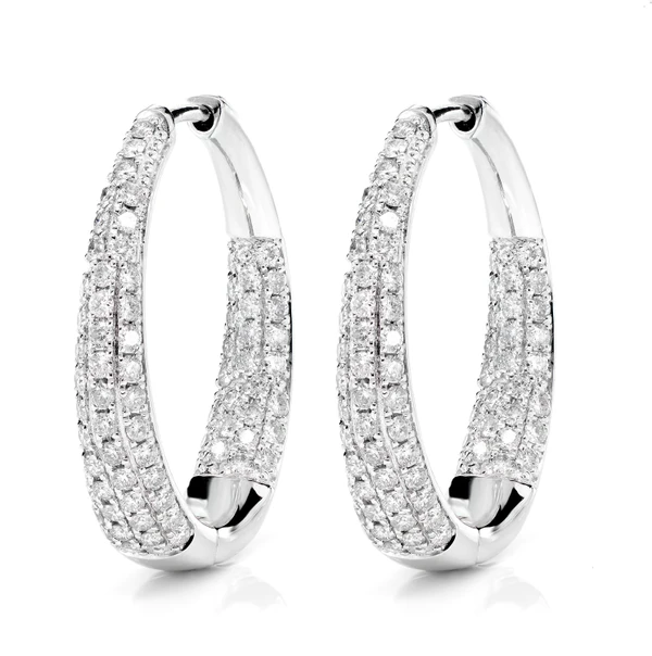 Oval Dome Inside Outside Diamond Hoop Earrings Platinum 2.00ctw