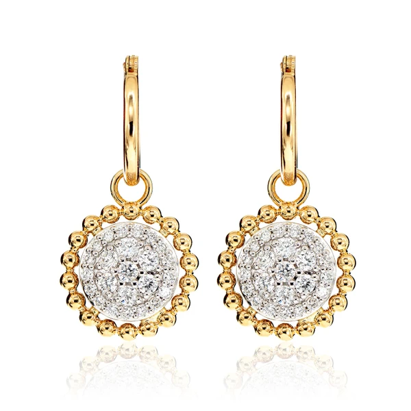 Dangling Diamond Halo Cluster Earrings 14k Solid Gold 0.60ctw