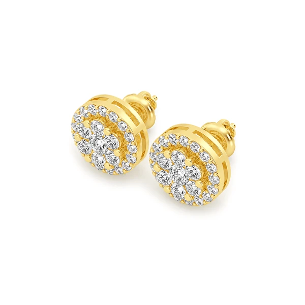 Halo Flower Stud Earrings 14k   1.00ctw