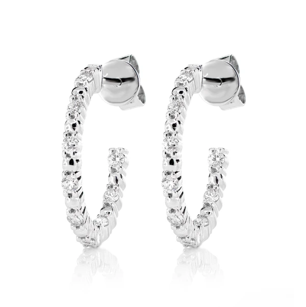 Bead And Round Diamond Inside Out Hoops 14k Solid Gold 0.45ctw