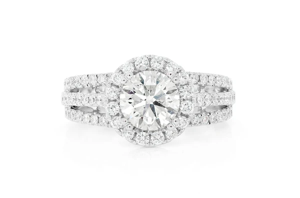 1.50ct Round Solitaire - Three Row Cathedral Halo - Diamond Engagement Ring - All Natural