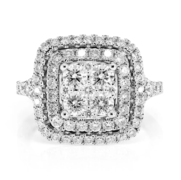 Double Halo White And Pink Diamond Engagement Ring - All Natural - 1.80ctw 