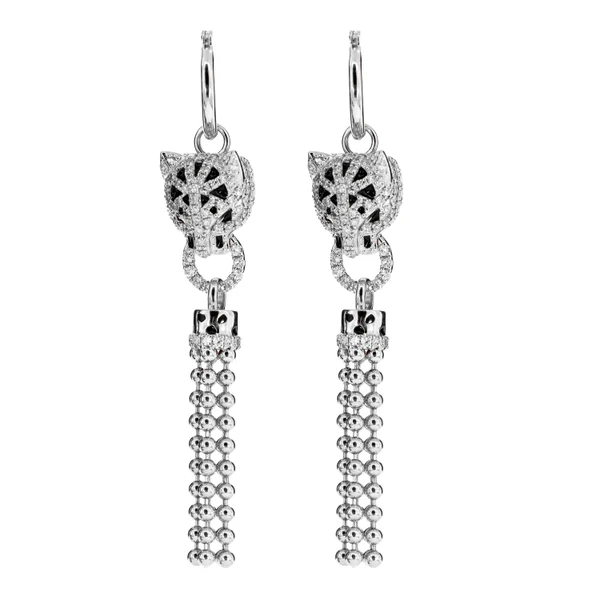 Dangling Leopord Tassel Hoop Earrings 14k Solid Gold 1.00ctw