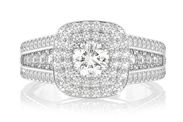 2.00ctw Double Halo Triple Bezel Diamond Engagement Ring 14k Solid Gold - All Natural