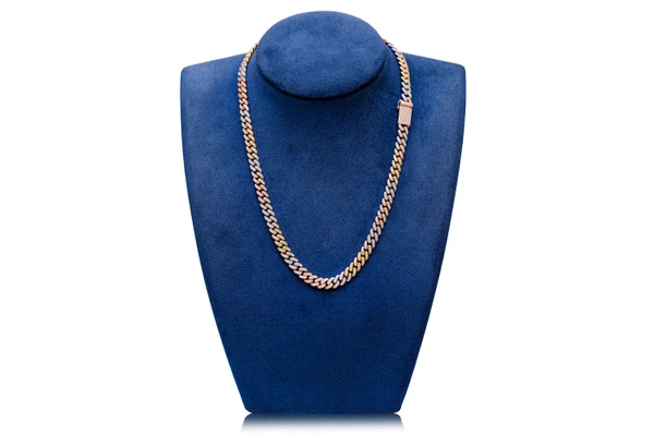 8MM Miami Cuban Link Diamond Necklace 14k Tri Tone Solid Gold 10.00ctw