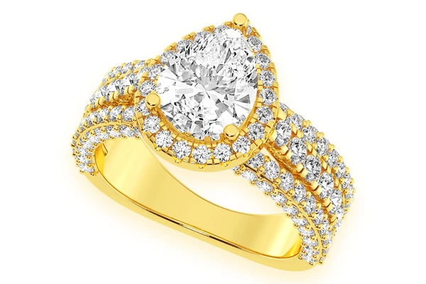 2.00ct Pear Solitaire - Three Row - Diamond Engagement Ring - All Natural