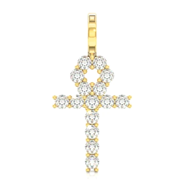 Ankh Diamond Pendant 14k Solid Gold 0.25ctw