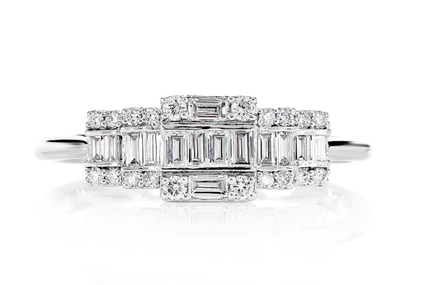 0.38ctw Round And Baguette Cluster - Diamond Engagement Ring - All Natural - 14k Solid Gold