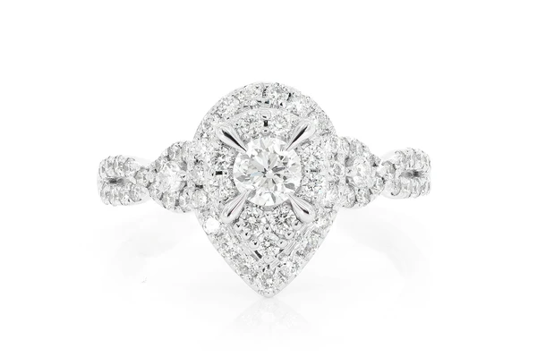 1.00ctw Pear Cluster Halo - Diamond Engagement Ring - All Natural
