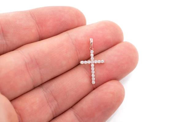 One Row Diamond Cross Pendant 14k Solid Gold 0.25ctw