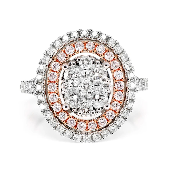 Oval Cluster Double Diamond Halo Ring 14k Solid Gold 1.50ctw