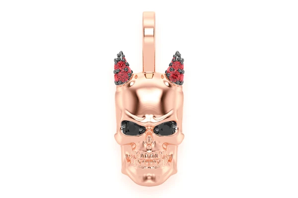 Horned Skull Diamond Pendant 14k Solid Gold 0.15ctw