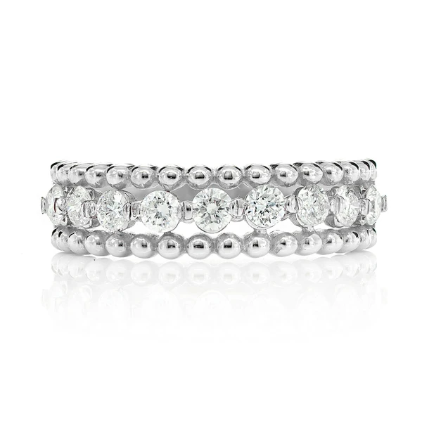 Beaded Border Diamond Band Ring 14k Solid Gold 0.55ctw