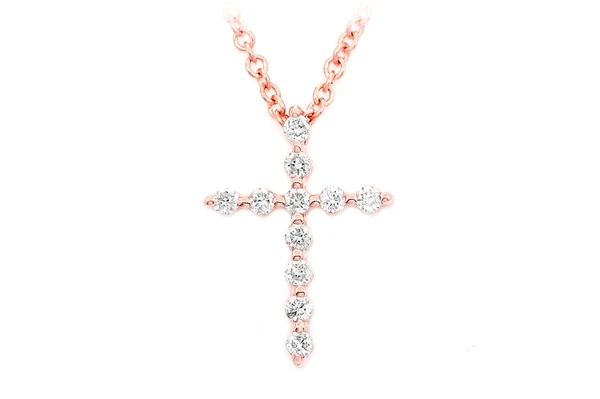 Cross Diamond Pendant Necklace Attached 14k Solid Gold 0.15ctw