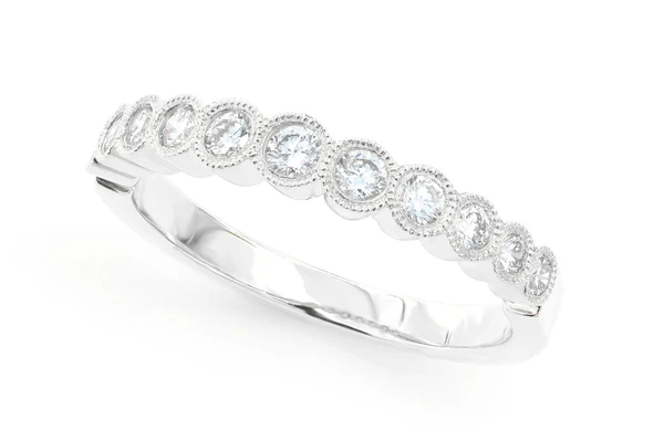 Stackable Diamond Wedding Band Milgrain Bezel Set 14k Solid Gold 0.40ctw