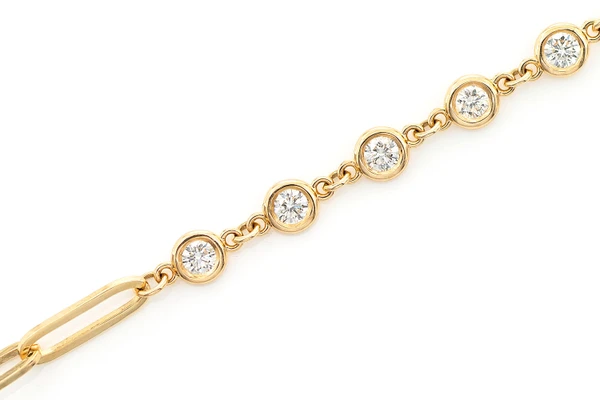 Bezel Link Enlongated Rolo Bracelet 14k Solid Gold 0.60ctw 