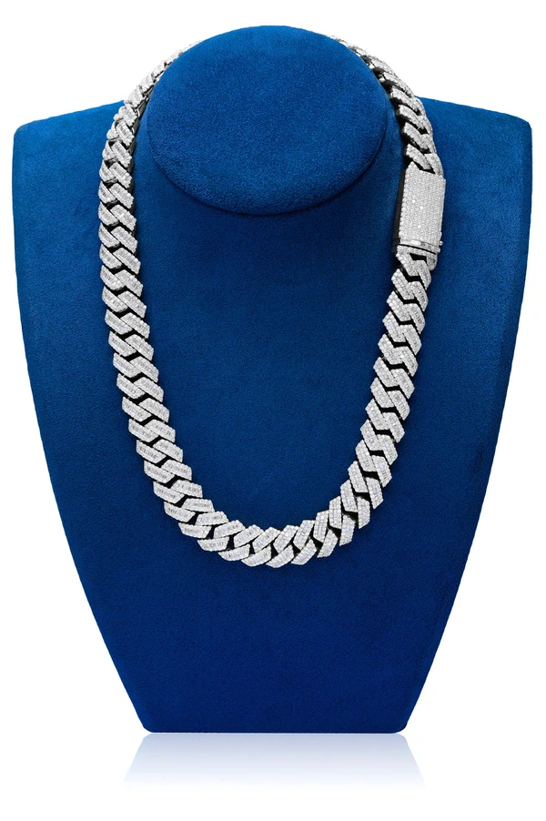 17MM Raised Baguette Miami Cuban Link Diamond Necklace 14k Solid Gold 53.65ctw