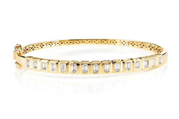 Diamond Bezel Baguette Flex Bangle Bracelet 14k Solid Gold 1.00ctw
