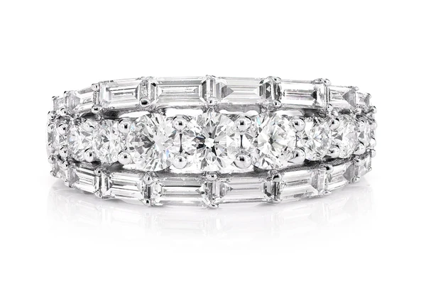 Graduated Baguette And Round Diamond Ring 1.75ctw 14k Solid Gold 