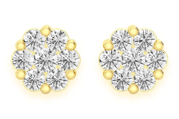 1.50ctw Flower Stud Diamond Earrings 14k Solid Gold