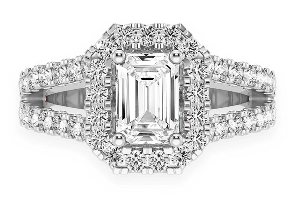 Sphinx - 0.75ct Emerald Cut Solitaire - Halo Split Shank - Diamond Engagement Ring - Natural Diamonds - Zz