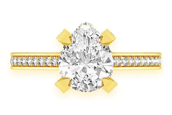 2.00ct Pear Solitaire -deluxe One Row Scallop - Diamond Engagement Ring - All Natural
