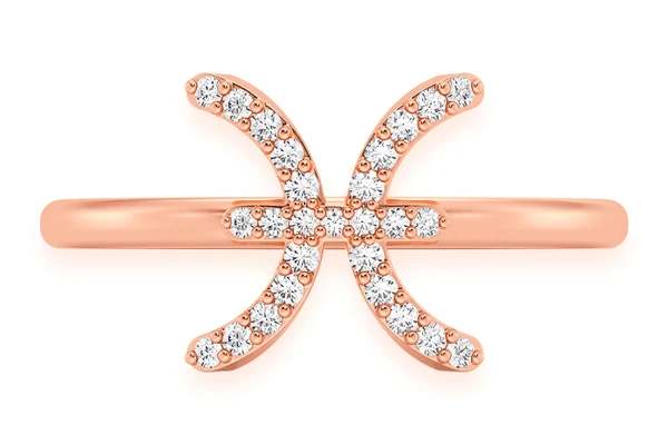 Pisces Zodiac Diamond Ring 14k Solid Gold 0.10ctw 