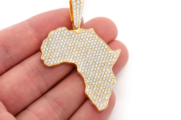 Africa Continent Diamond Pendant 14k Solid Gold 6.75ctw