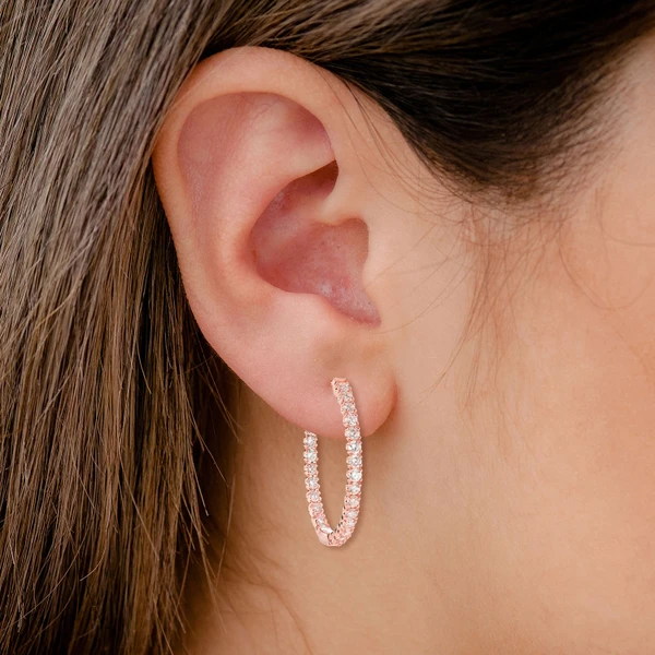 4pt Diamond Inside Outside Hoop Earrings 14k Solid Gold 2.00ctw