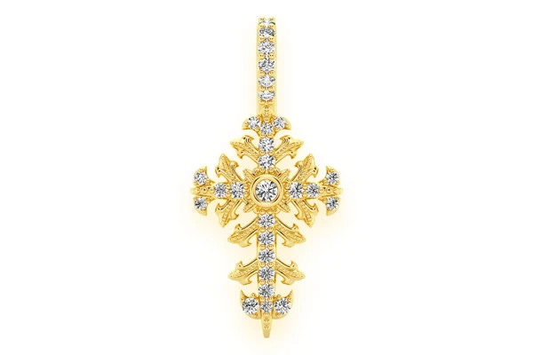 Filigree Cross Diamond Pendant 14k Solid Gold 0.50ctw