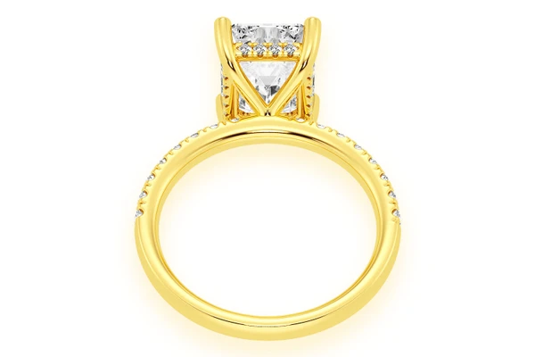 Thinn - 3.00ct Emerald Solitaire - One Row Under Halo - Diamond Engagement Ring - All Natural Vs Diamonds